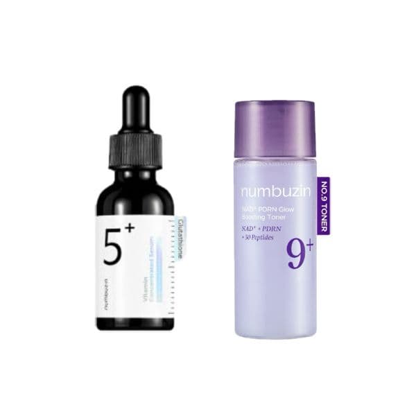 numbuzin - No.5+ Glutathione Vitamin Concentrated Serum - 30ml (1ea) & No.9 NAD+ PDRN Glow Boosting Toner - 30ml (1ea) Set