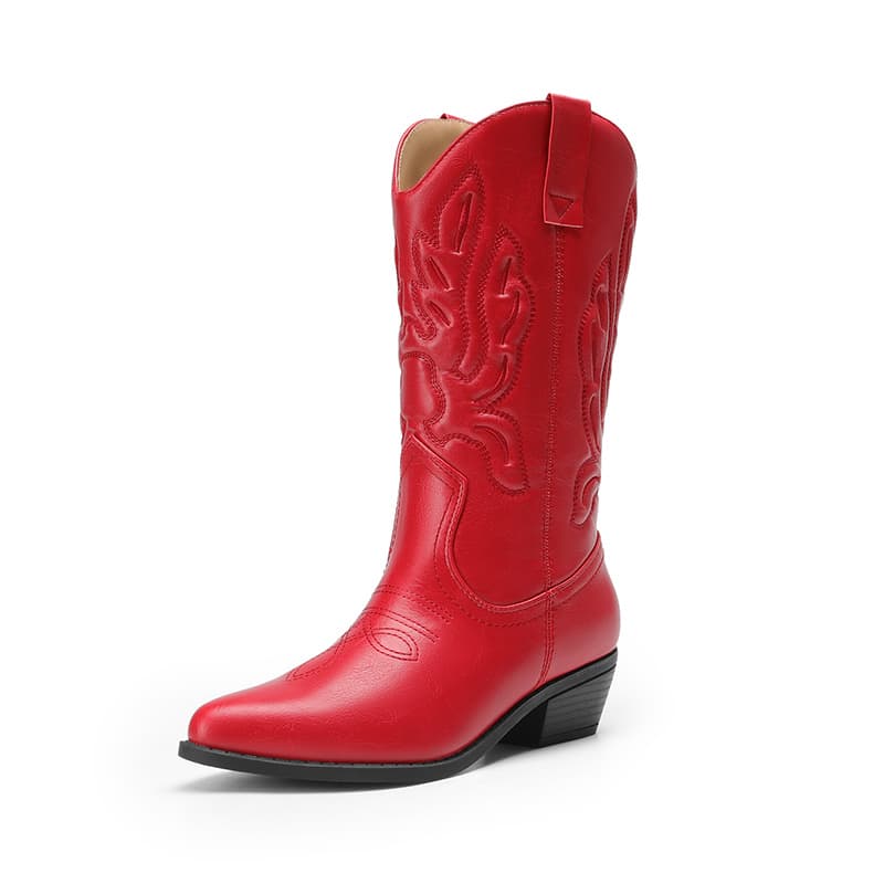 DREAM PAIRS Women s Embroidered Pointed Toe Mid Calf Western Boots