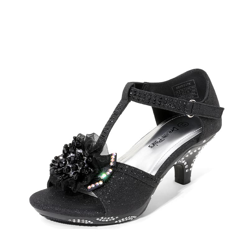 DREAM PAIRS Girls Low Heel Glitter Pump Sandals