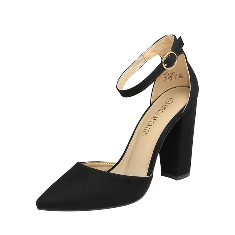 DREAM PAIRS Pointed Toe Chunky Heel Pumps