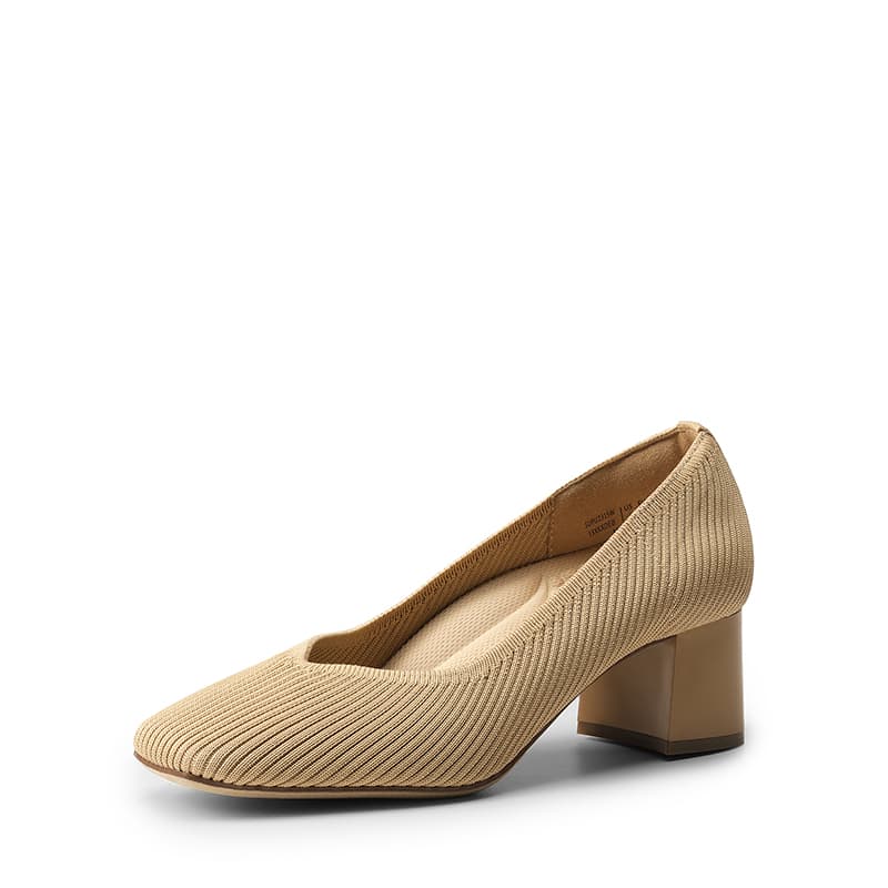 DREAM PAIRS Square Toe Block Heel Knit Pumps