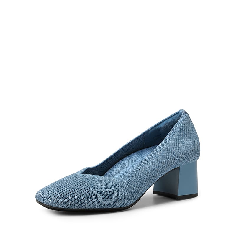 DREAM PAIRS Square Toe Block Heel Knit Pumps