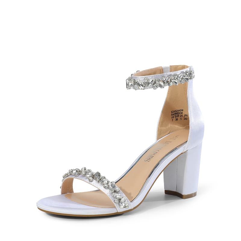 DREAM PAIRS Ankle Strap Rhinestone Chunky Heel Sandals