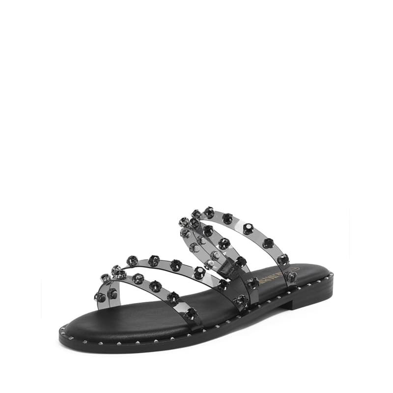 DREAM PAIRS Clear Studded Rhinestone Flat Sandals